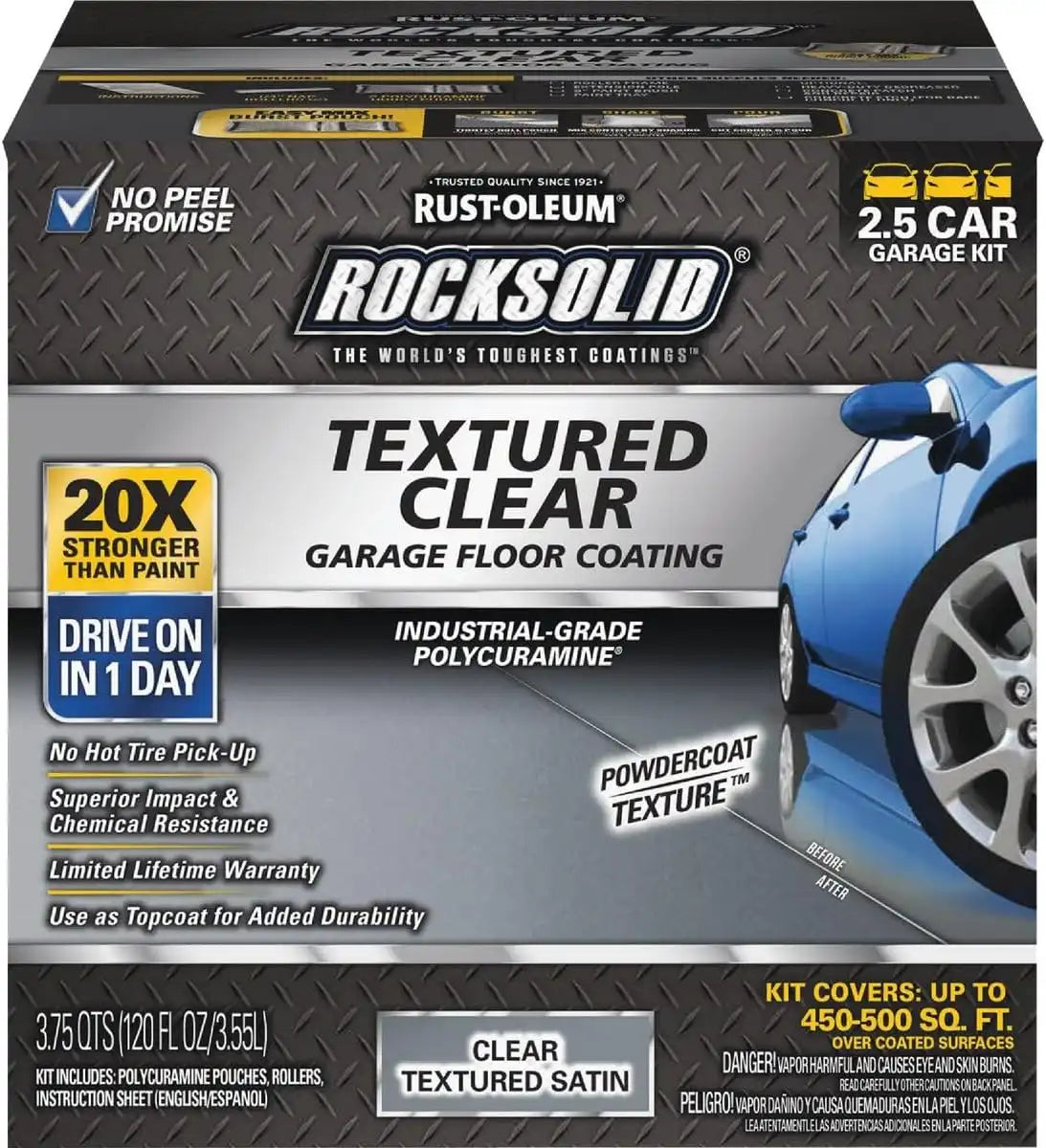 Rust-Oleum 317382 RockSolid Garage Floor Coating, 2.5 Car Kit, Textured Clear