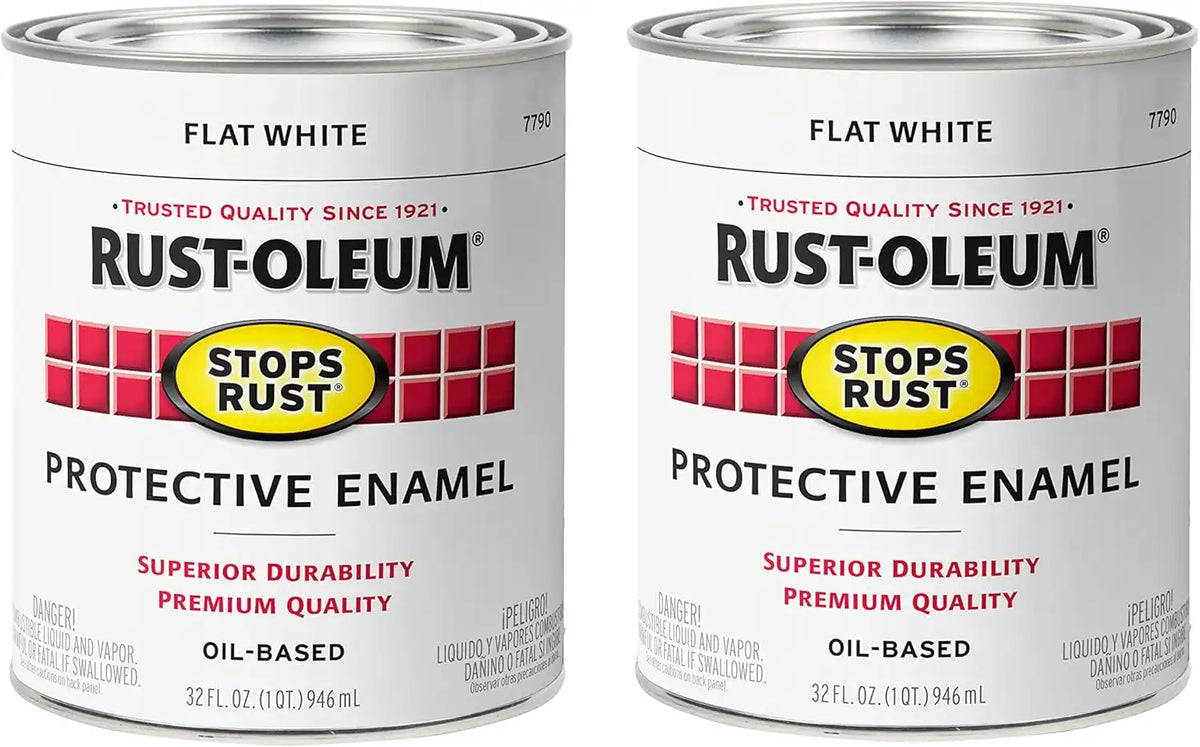 Rust-Oleum 7790502-2PK Stops Rust Brush On Paint, Quart, Flat White, (Pack of 2)