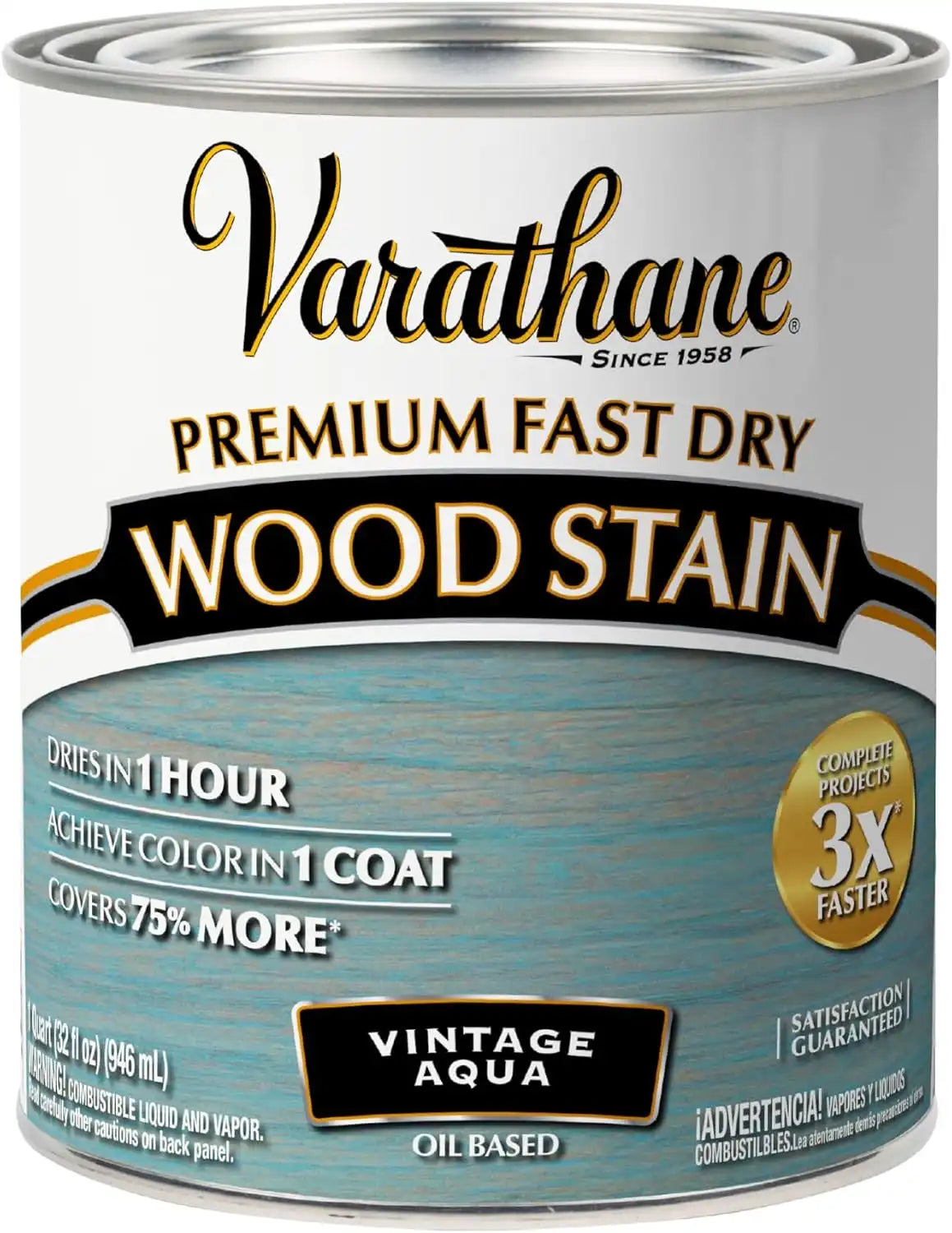 Varathane Premium Fast Dry Wood Stain | 1 Hour Dry Time | 1 Coat Color | Interior Wood Stain | Furniture, Cabinets, Doors, Trim | Quart | Vintage Aqua