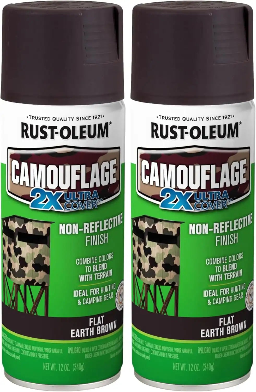Rust-Oleum 279178 Camouflage 2X Ultra Cover Spray Paint, 12 oz, Earth Brown, (Pack of 2)