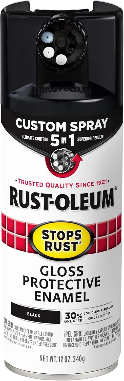 Rust-Oleum 376884 Stops Rust Custom Spray 5-in-1 Spray Paint, 12 oz, Gloss Black, (Pack of 1)