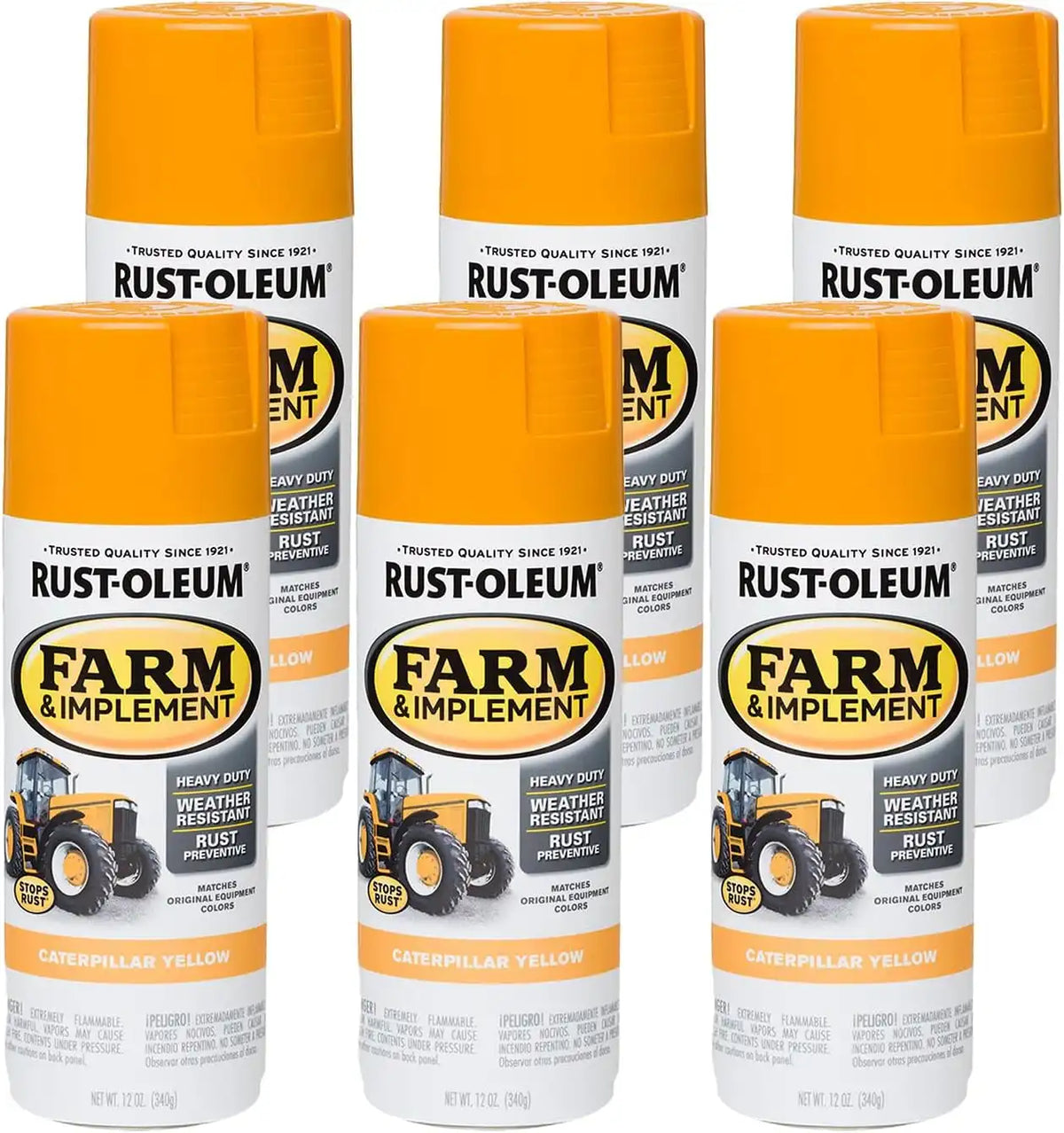 Rust-Oleum 280140-6PK Specialty Farm & Implement Spray Paint, 12 Oz, Gloss Caterpillar Yellow, (Pack of 6)