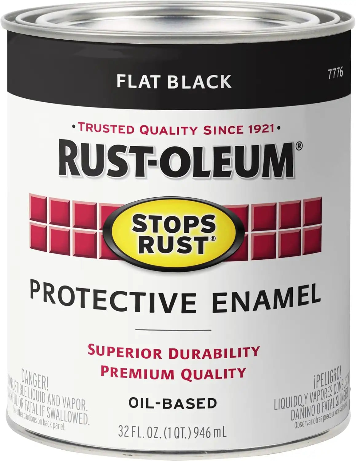 Rust-Oleum 7776502 Stops Rust Brush On Paint, Quart, Flat Black, (Pack of 1)