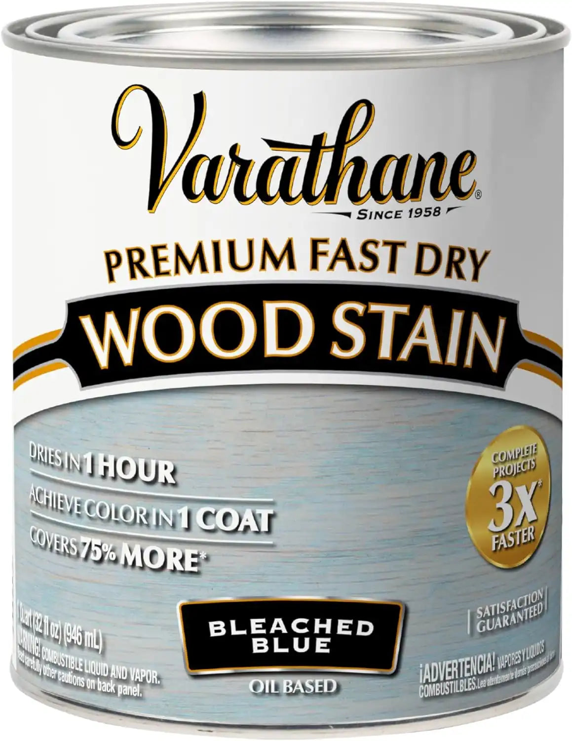 Varathane Premium Fast Dry Wood Stain | 1 Hour Dry Time | 1 Coat Color | Interior Wood Stain | Furniture, Cabinets, Doors, Trim | Quart | Bleached Blue