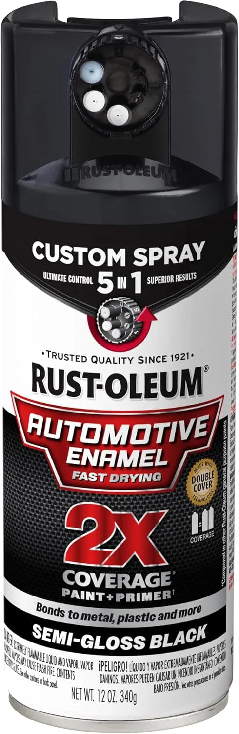 Rust-Oleum 2X Automotive Enamel Custom Spray 5-in-1 Spray Paint, 12 oz, Semi-Gloss Black