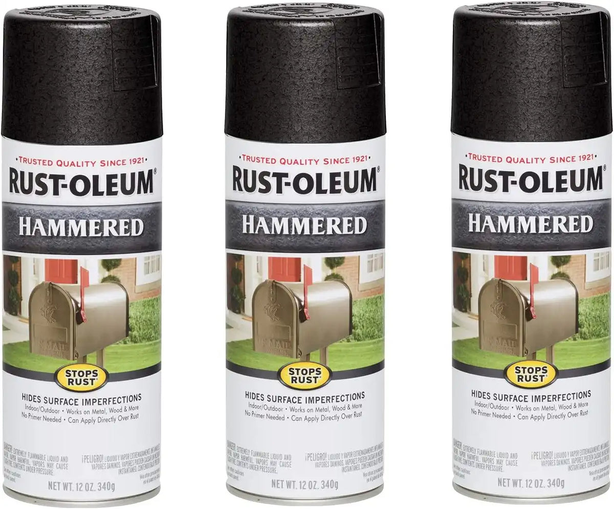 Rust-Oleum 7215830-3PK Stops Rust Hammered Spray Paint, 12 oz, Black, 3 Pack