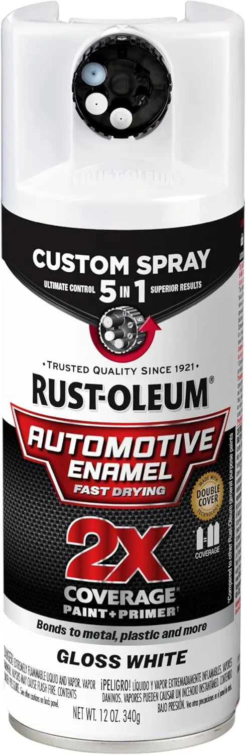 Rust-Oleum 2X Automotive Enamel Custom Spray 5-in-1 Spray Paint, 12 oz, Gloss White