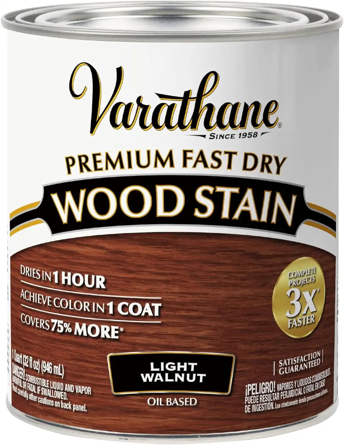 Varathane Premium Fast Dry Wood Stain | 1 Hour Dry Time | 1 Coat Color | Interior Wood Stain | Furniture, Cabinets, Doors, Trim | Quart | Light Walnut