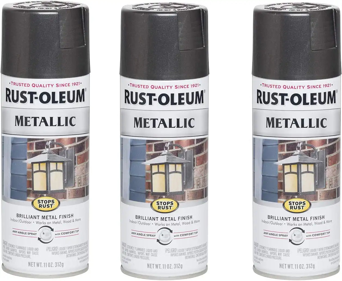 Rust-Oleum 244228-3PK Stops Rust Metallic Spray Paint, 11 oz, Charcoal, 3 Pack