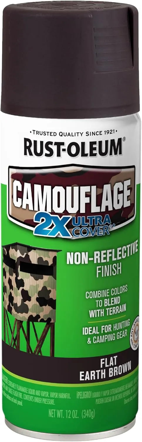 Rust-Oleum 279178 Camouflage 2X Ultra Cover Spray Paint, 12 oz, Flat Earth Brown