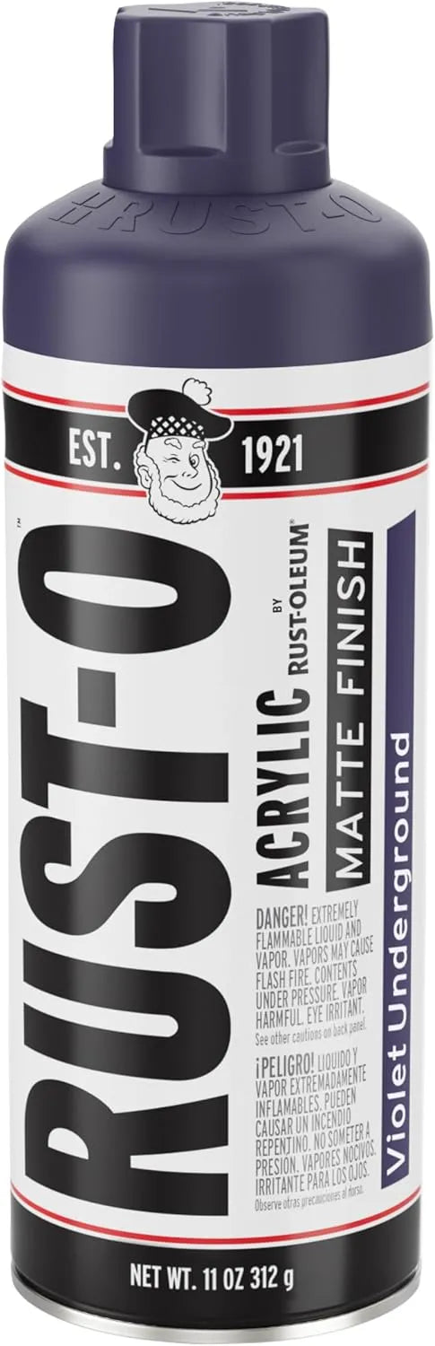 Rust-Oleum Rust-O Acrylic Spray Paint | Street Artist Spray Paint for Murals | Weather Resistant for Concrete, Wood, Brick and Other Surfaces | 11 Ounce | Matte Violet Underground