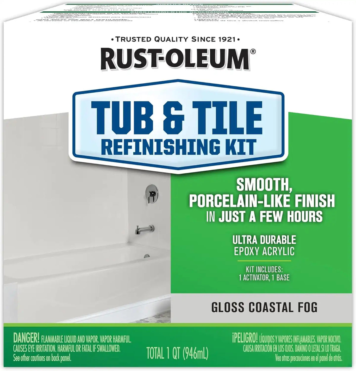 Rust-Oleum 384166 Tub And Tile Refinishing 2-Part Kit, Gloss Coastal Fog