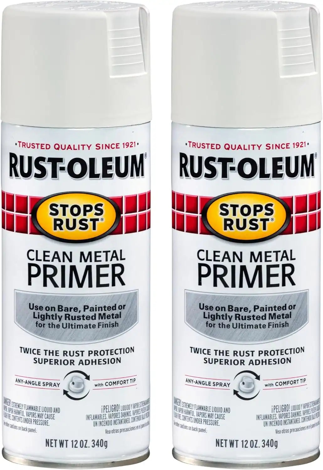 Rust-Oleum 7780830 Stops Rust Clean Metal Primer Spray, 12 oz, Flat White, 2 Pack