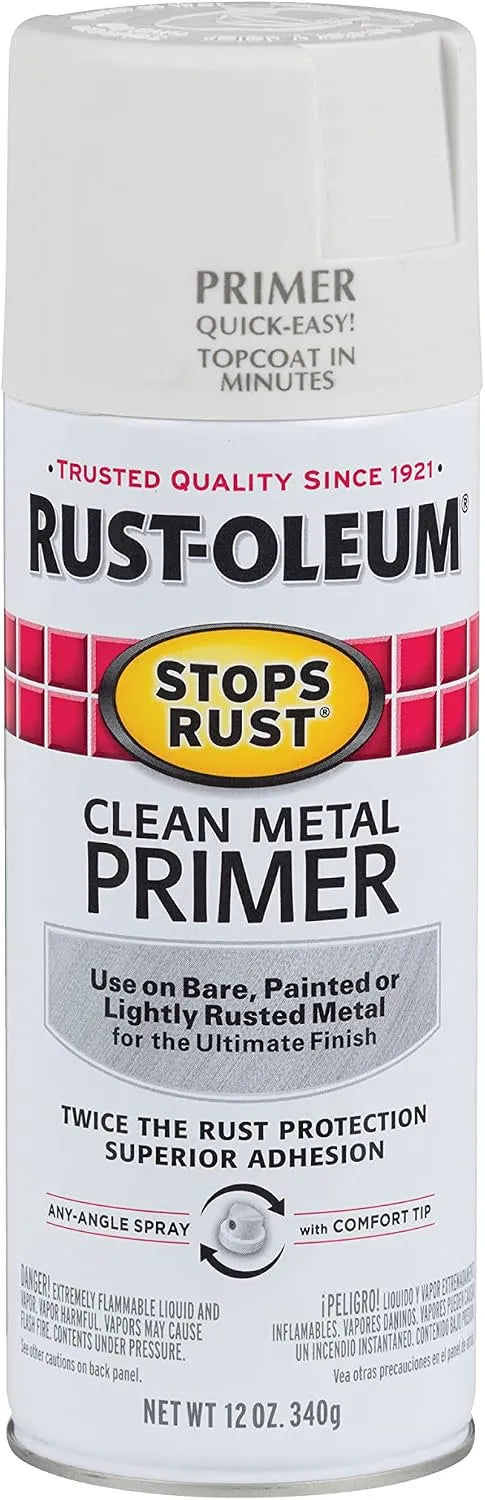 Rust-Oleum 7780830 Stops Rust Clean Metal Primer Spray, 12 oz, Flat White