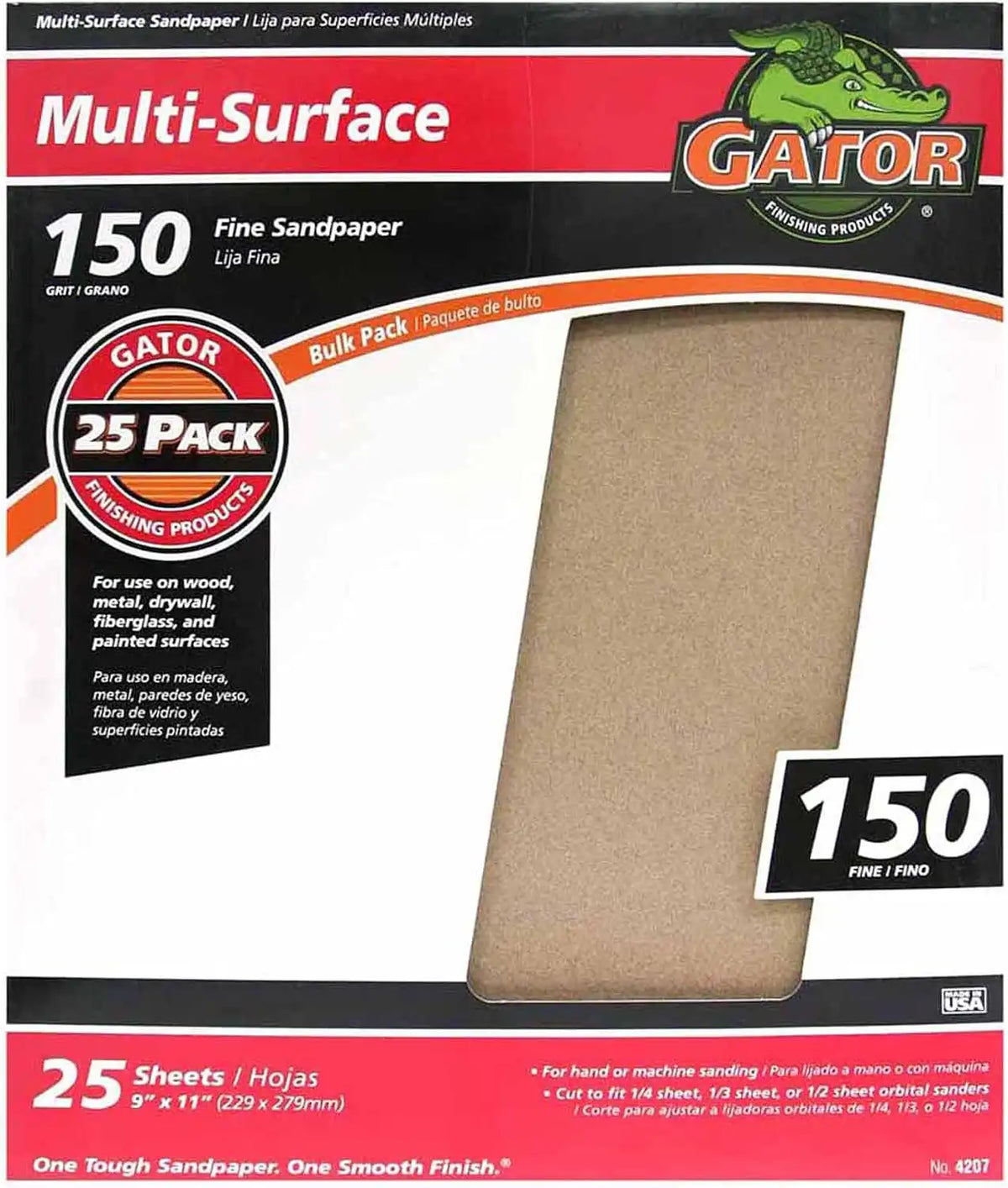 Gator 9" x 11" Multi-Surface Sanding Sheets, 150 Grit, 25 Pack