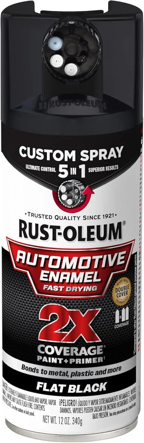 Rust-Oleum 2X Automotive Enamel Custom Spray 5-in-1 Spray Paint, 12 oz, Flat Black