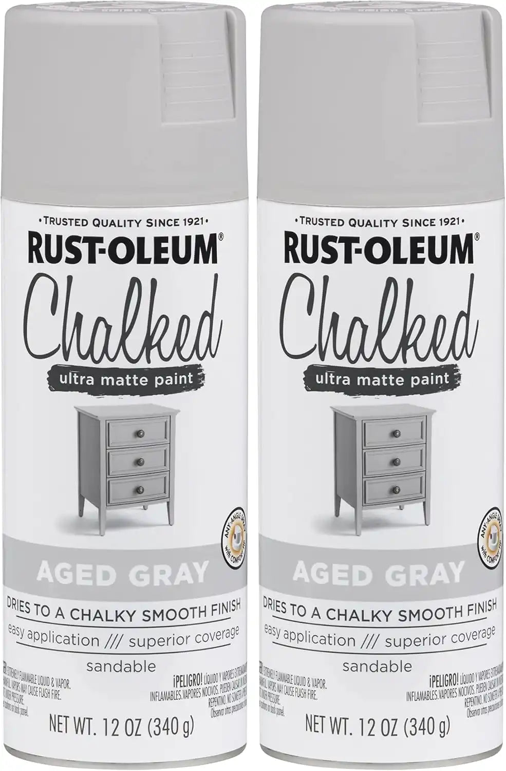 Rust-Oleum 302592 Chalked Ultra Matte Spray Paint, 12 Ounce (Pack of 2), Aged Gray