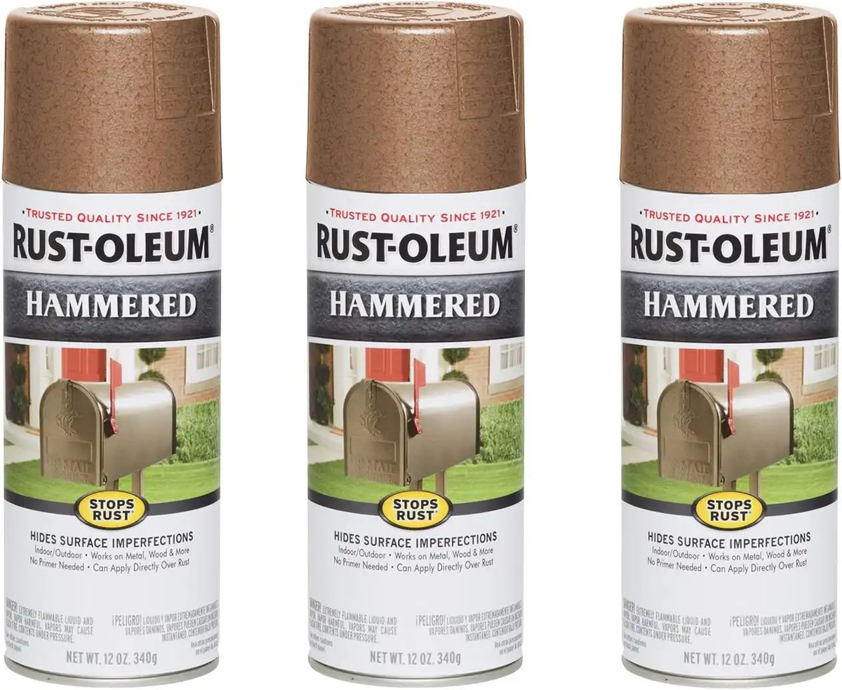 Rust-Oleum 210849-3PK Stops Rust Hammered Spray Paint, 12 oz, Copper, 3 Pack
