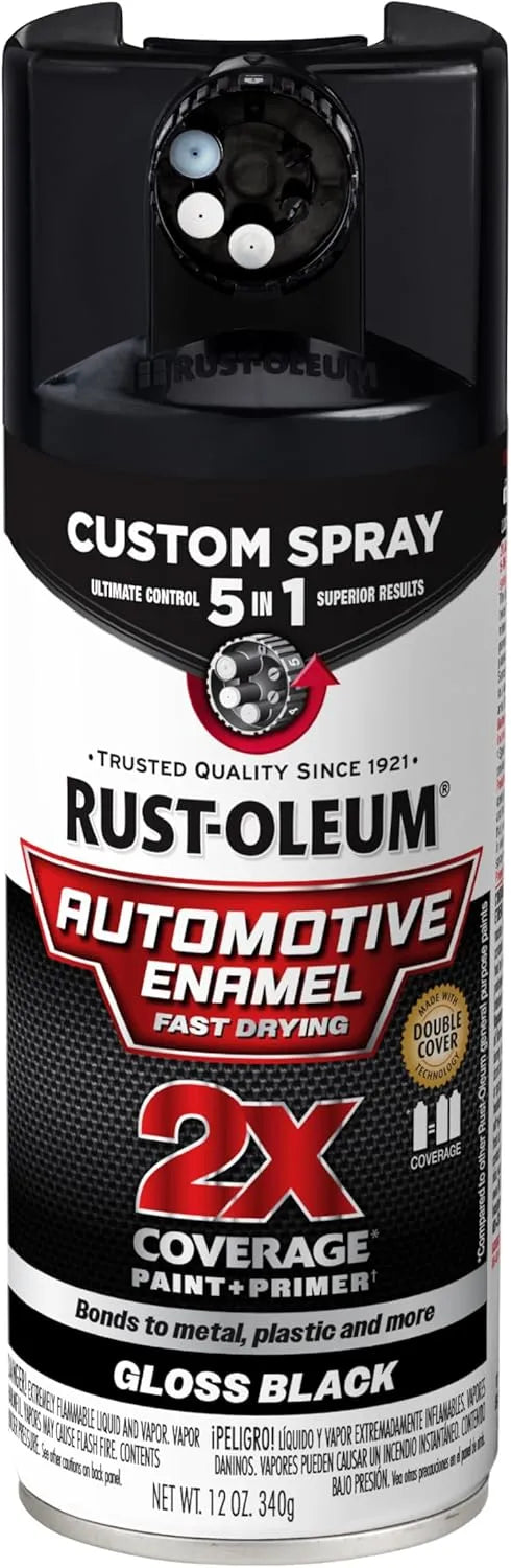 Rust-Oleum 2X Automotive Enamel Custom Spray 5-in-1 Spray Paint, 12 oz, Gloss Black