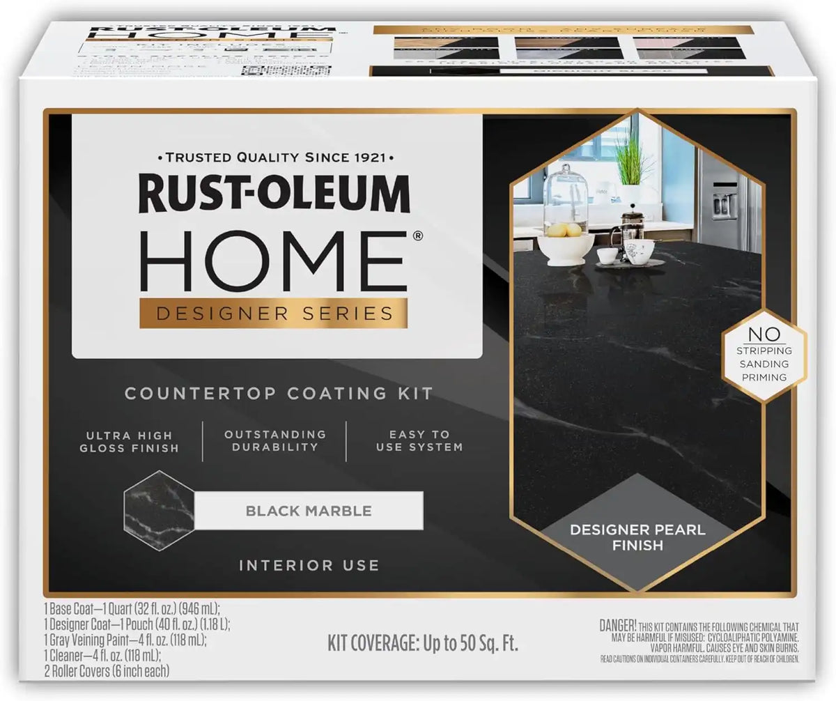 Rust-Oleum 396945 HOME Designer Series Marble Countertop Coating Kit | No Stripping Sanding or Priming | High Adhesion | Wear & Stain Resistant | Black Marble | 1 Kit