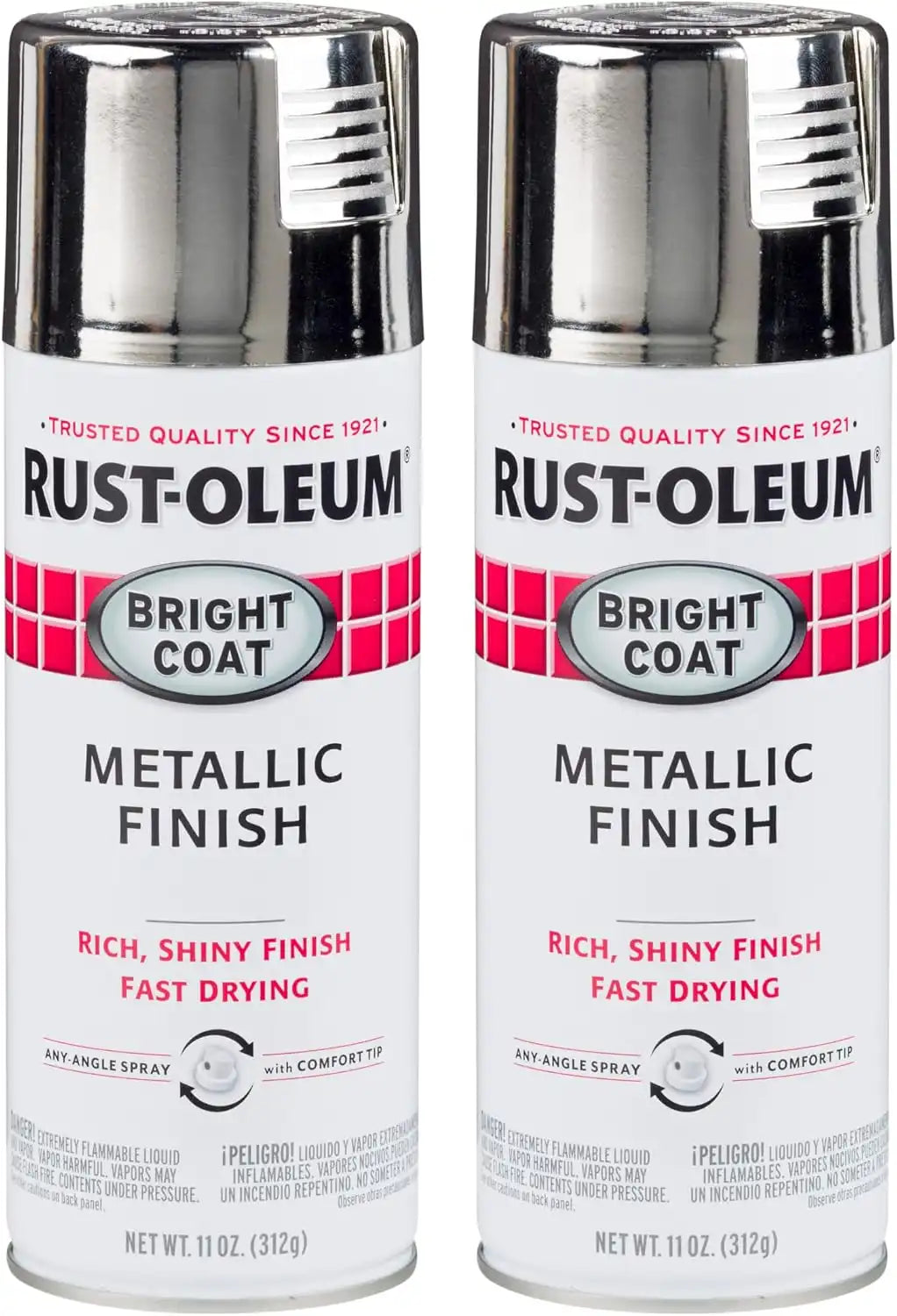 Rust-Oleum 7718830 Stops Rust Bright Coat Metallic Spray Paint, 11 Oz, Chrome, 2 Pack