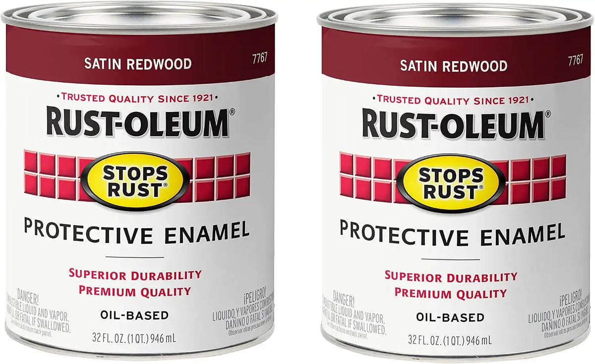Rust-Oleum 7767502-2PK Stops Rust Brush On Paint, Quart, Satin Redwood, 2 Pack