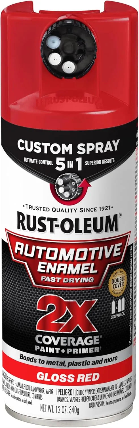 Rust-Oleum 2X Automotive Enamel Custom Spray 5-in-1 Spray Paint, 12 oz, Gloss Red