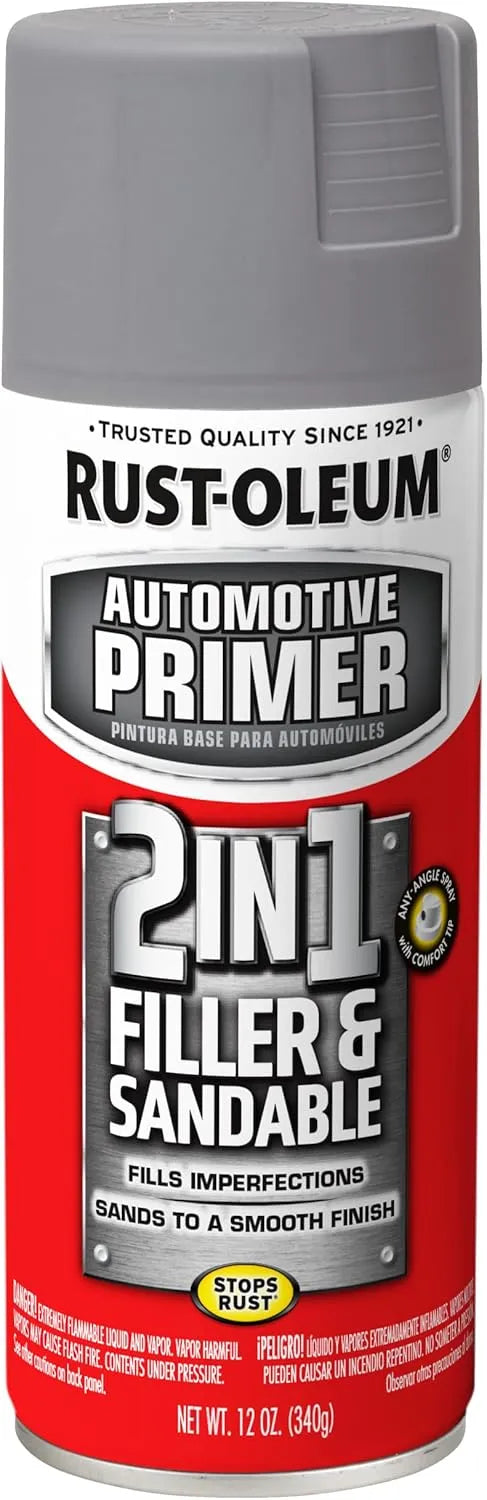 Rust-Oleum 260510 Stops Rust Automotive 2-in-1 Filler & Sandable Primer Spray, 12 oz, Gray
