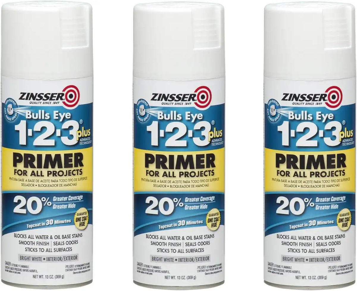 Zinsser 272479-3PK Bulls Eye 1-2-3 Plus Spray Primer, 13 oz, White, 3 Pack
