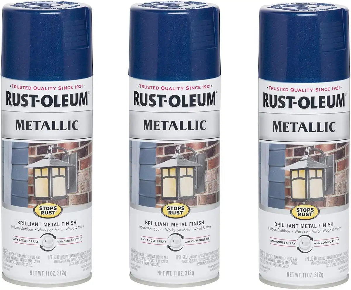 Rust-Oleum 7251830-3PK Stops Rust Metallic Spray Paint, 11 oz, Cobalt Blue, 3 Pack