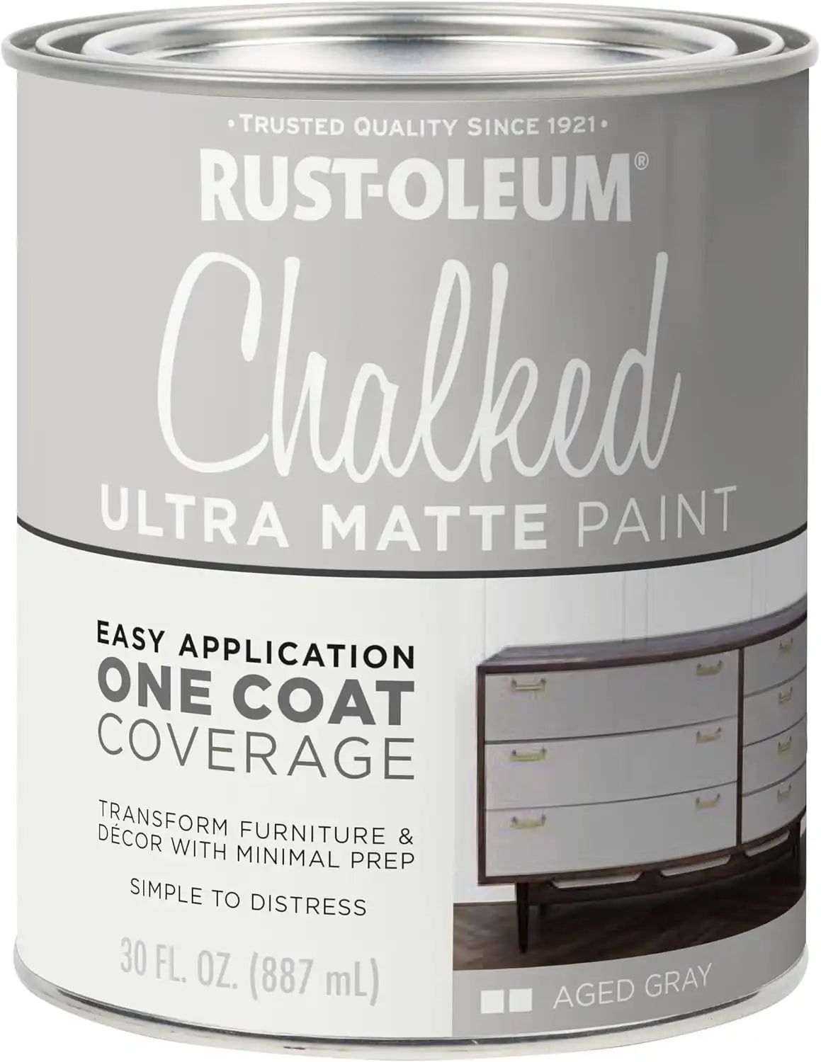 Rust-Oleum Aged Gray Chalked All-in-One Ultra Matte Paint | One Coat Coverage | No Primer, Sanding, Or Topcoat Needed | Easy Clean Up | Made in USA | 30 OZ
