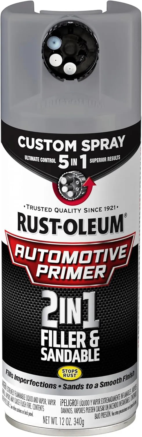 Rust-Oleum Automotive 2-in-1 Filler & Sandable Primer Custom Spray 5-in-1, 12 oz, Gray