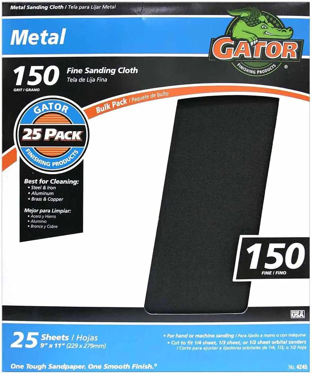 Gator 9" x 11" Emery Cloth Sanding Sheets, 150 Grit, 25 Pack