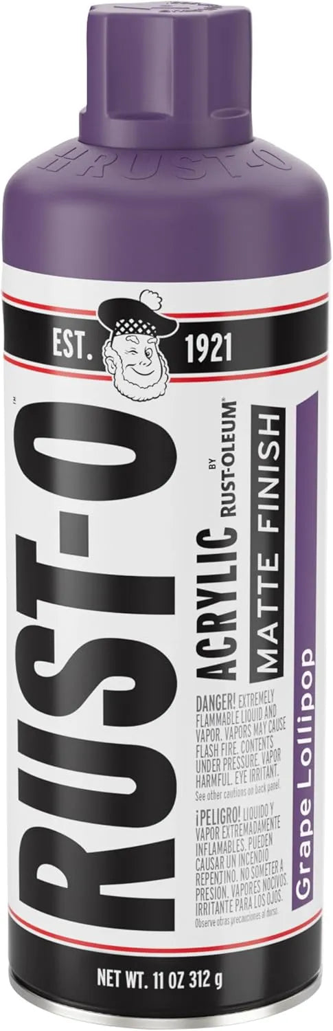 Rust-Oleum Rust-O Acrylic Spray Paint | Street Artist Spray Paint for Murals | Weather Resistant for Concrete, Wood, Brick and Other Surfaces | 11 Ounce | Matte Grape Lollipop