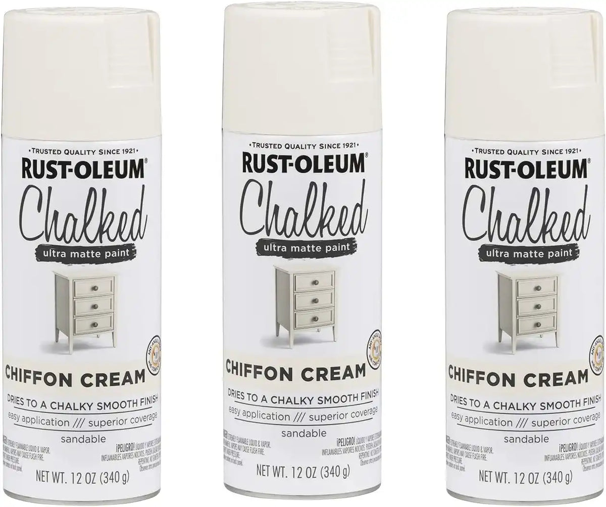 Rust-Oleum 302596-3PK Chalked Ultra Matte Spray Paint, 12 oz, Chiffon Cream, 3 Pack