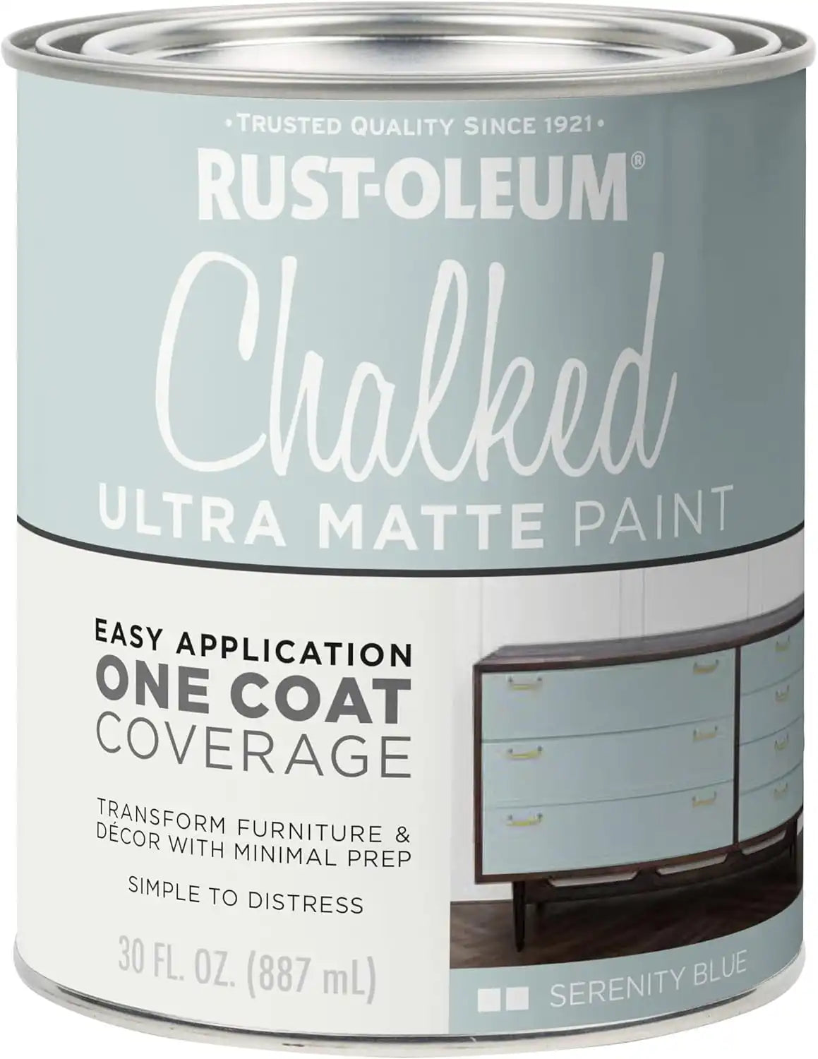 Rust-Oleum Serenity Blue Chalked All-in-One Ultra Matte Paint | One Coat Coverage | No Primer, Sanding, Or Topcoat Needed | Easy Clean Up | Made in USA | 30 OZ