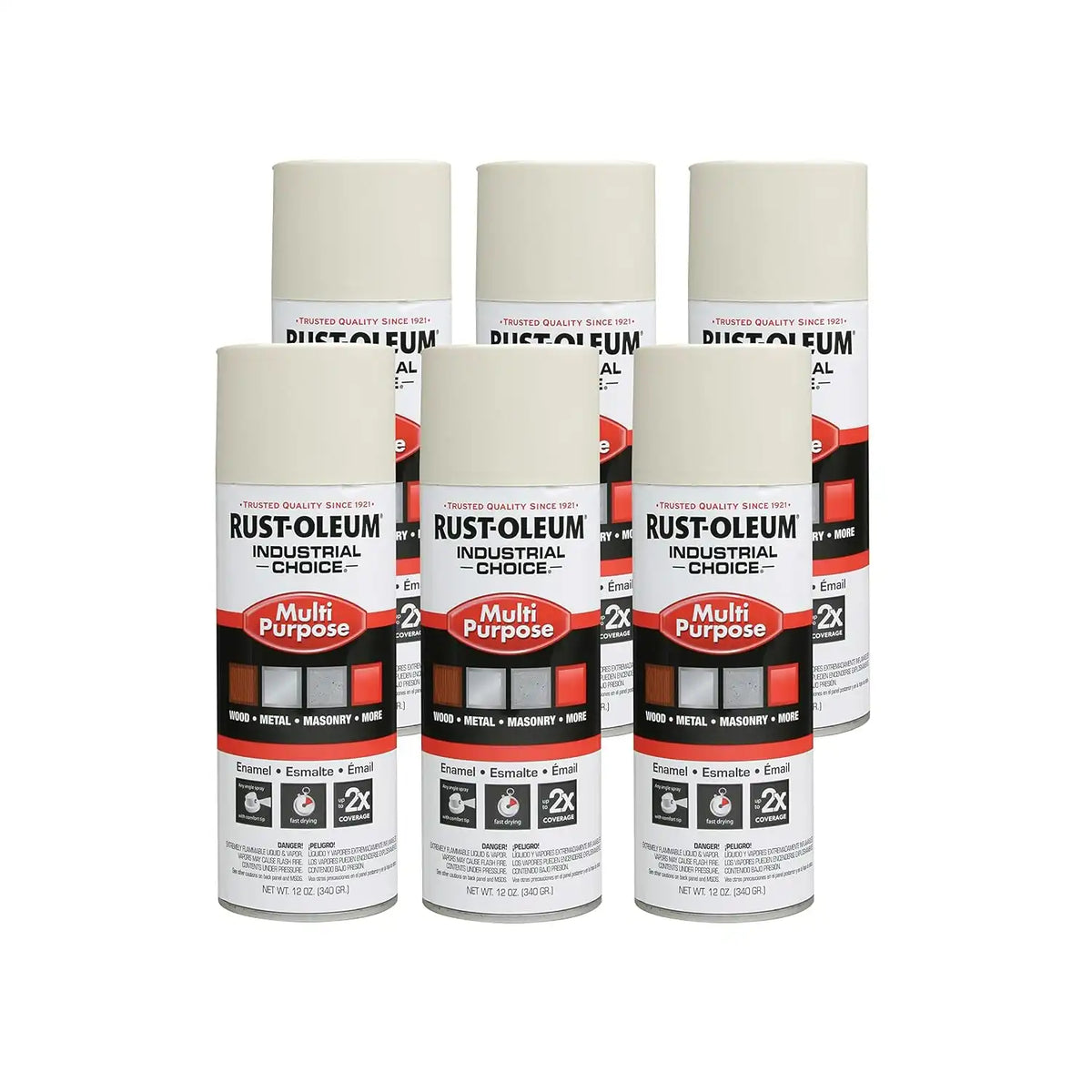 Rust-Oleum 1696830-6PK Industrial Choice 1600 System Multi-Purpose Spray Paint, 12 oz, Antique White, 6 Pack