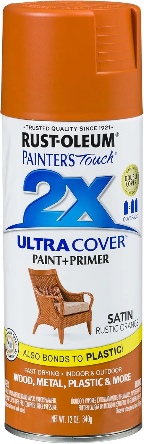 Rust-Oleum 314753 Painter's Touch 2X Ultra Cover Spray Paint, 12 oz, Satin Rustic Orange