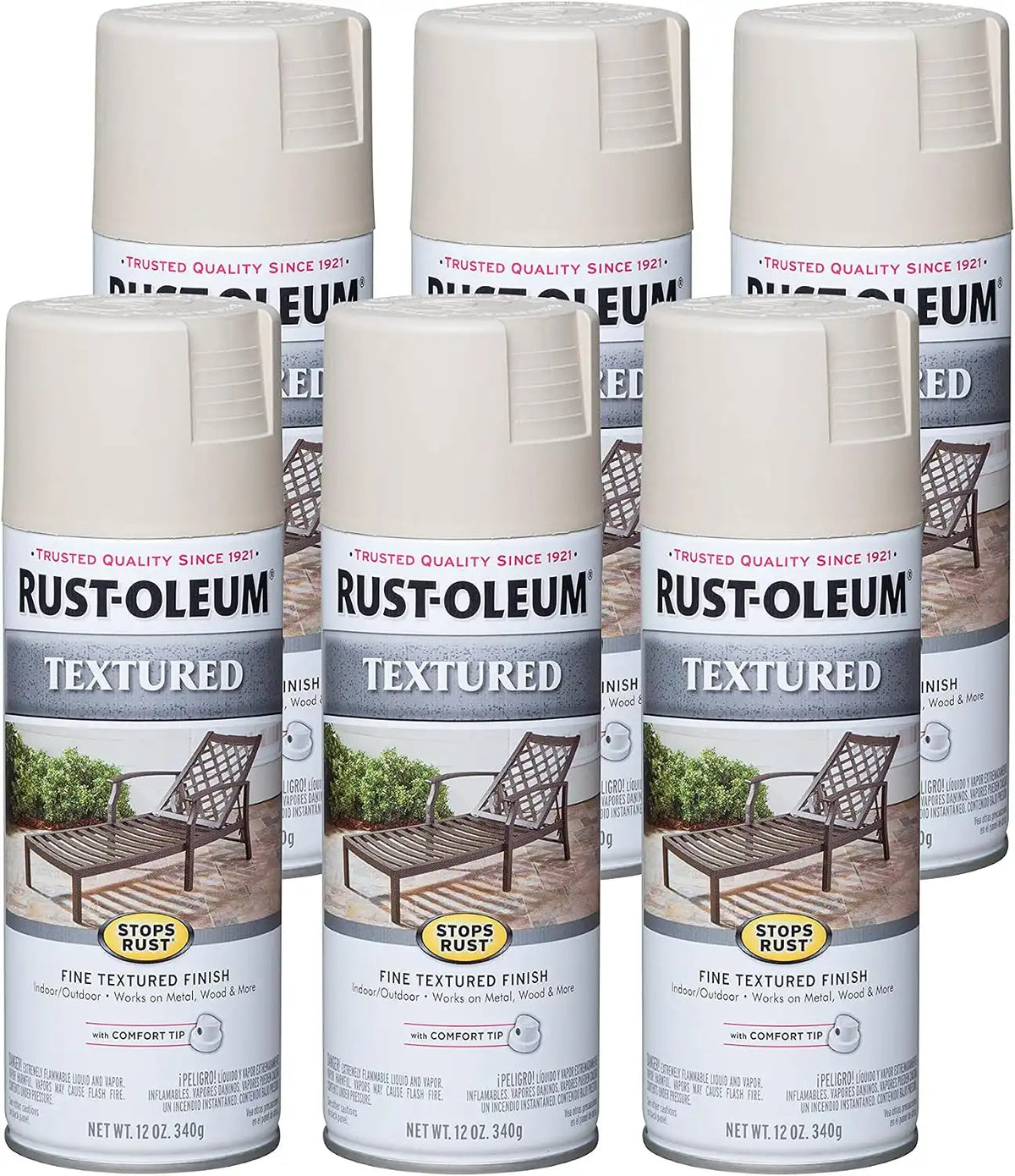 Rust-Oleum 7225830-6PK Stops Rust Textured Spray Paint, 12 oz, White, 6 Pack