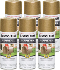Rust-Oleum 7210830-6PK Stops Rust Hammered Spray Paint, 12 oz, Gold, 6 Pack