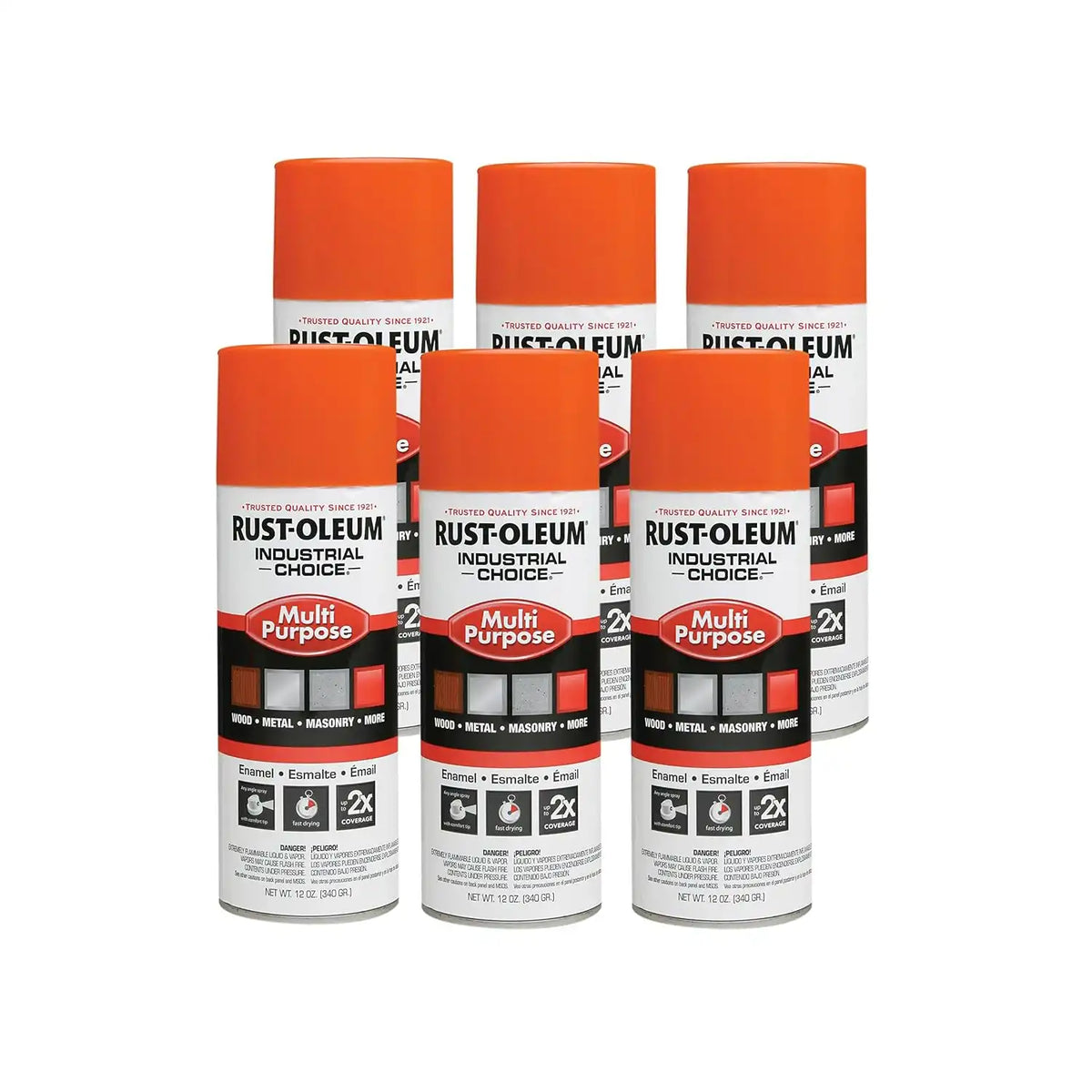 Rust-Oleum 1653830-6PK Industrial Choice 1600 System Multi-Purpose Spray Paint, 12 oz, OSHA Safety Orange, 6 Pack