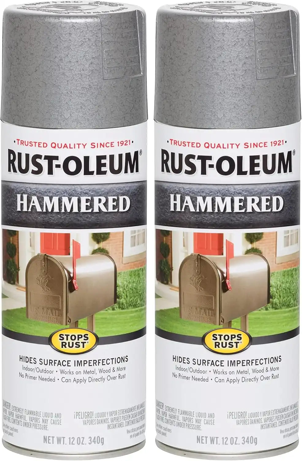 Rust-Oleum 7213830 Stops Rust Hammered Spray Paint, 12 Oz, Silver, 12 Ounce (Pack of 2)