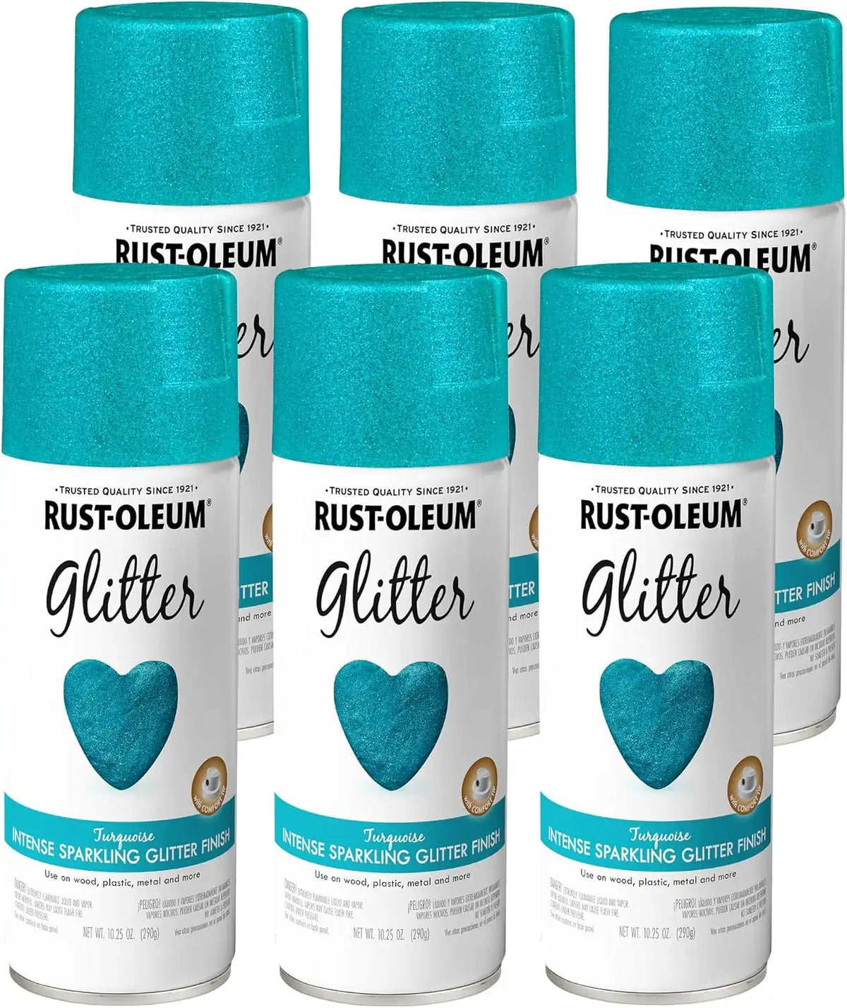 Rust-Oleum 302573-6PK Specialty Glitter Spray Paint, 10.25 Oz, Turquoise, 6 Pack