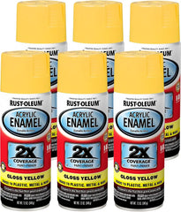 Rust-Oleum 316890-6PK Acrylic Enamel 2X Spray Paint, Gloss Yellow, 12 Ounce (Pack of 6)