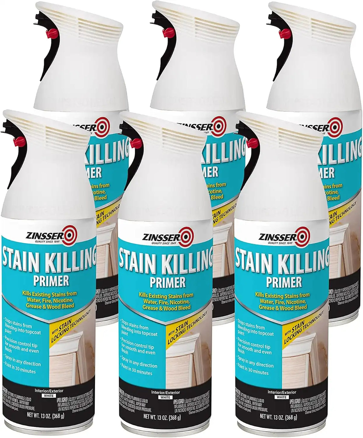 Zinsser 378493-6PK Stain Killing Primer Spray, 13 oz, 6 Pack, White