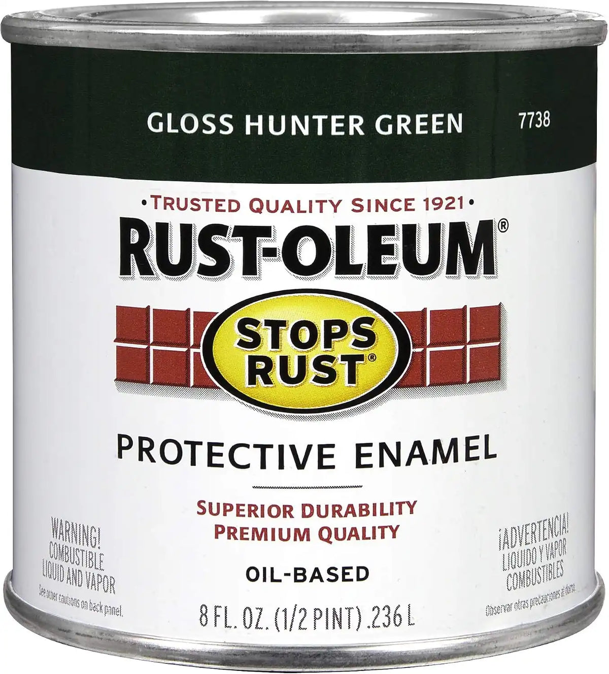 Rust-Oleum 7738730 Stops Rust Brush On Paint, Half Pint, Gloss Hunter Green, (Pack of 1)