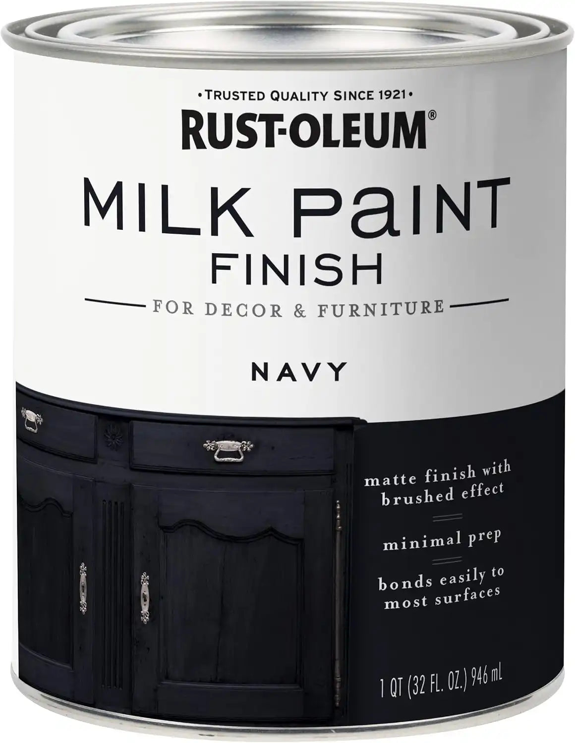 Rust-Oleum Navy Milk Paint Finish | Decor and Furniture Applications | Matte Finish Brushed Effect | Minimal Prep Needed | No Primers Required | Easy Clean Up | Quart
