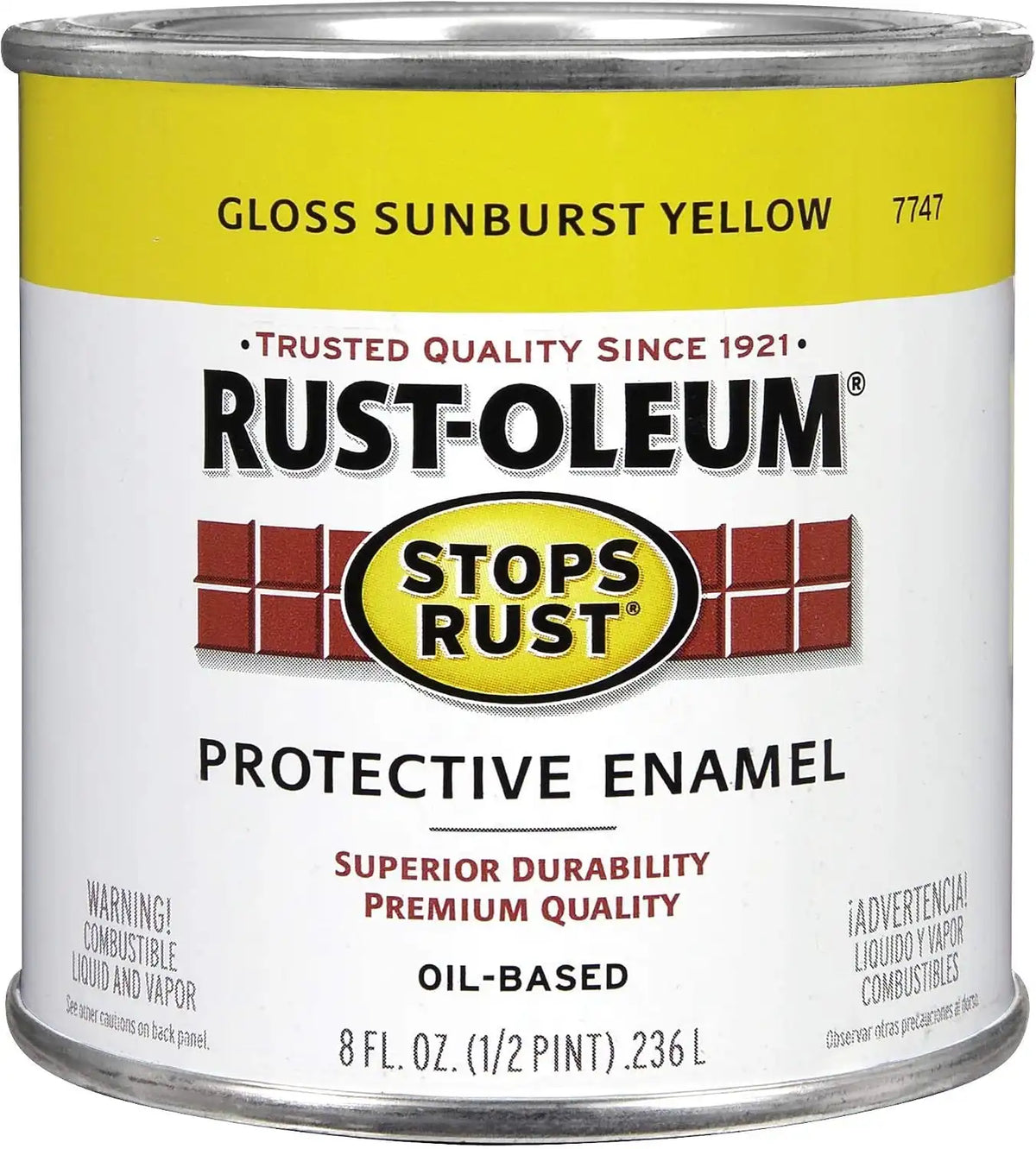 Rust-Oleum 7747730 Stops Rust Brush On Paint, Half Pint, Gloss Sunburst Yellow