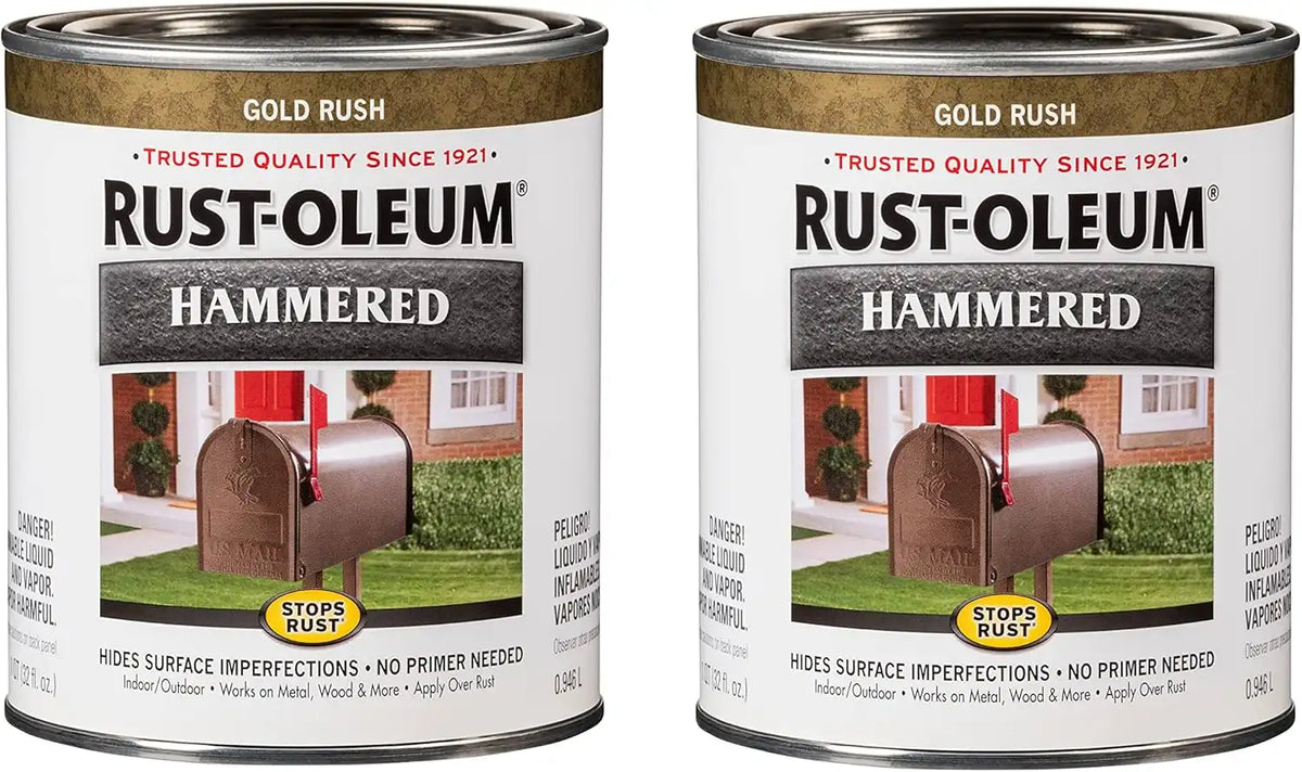 Rust-Oleum 7210502-2PK Stops Rust Hammered Finish Paint, Quart, Gold, 2 Pack