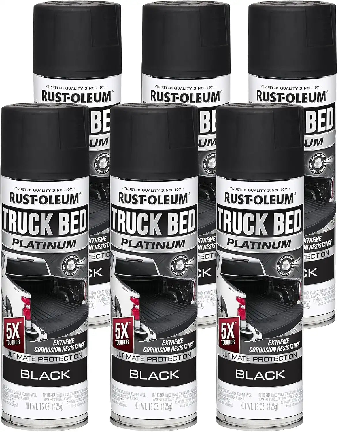 Rust-Oleum 382630-6PK Platinum Truck Bed Coating Spray Paint, 15 Ounce, Black, (Pack of 6)
